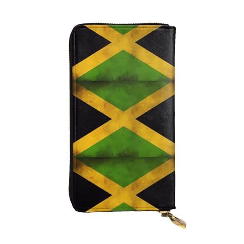 QmeNa Lange Clutch-Geldbörse aus Leder mit altjamaikanischer Flagge, mit Reißverschluss, für Dating, Reisen, Einkaufen, Valentinstagsgeschenk, Schwarz , Einheitsgröße von QmeNa