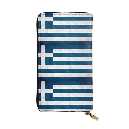 QmeNa Lange Clutch-Geldbörse aus Leder mit griechischer Flagge, mit Reißverschluss, für Dating, Reisen, Einkaufen, Valentinstagsgeschenk, Schwarz , Einheitsgröße von QmeNa