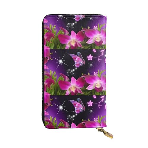 QmeNa Lange Clutch-Geldbörse aus Leder mit rosa Blumen und Schmetterlingen, mit Reißverschluss, für Dating, Reisen, Einkaufen, Valentinstagsgeschenk, Schwarz , Einheitsgröße von QmeNa