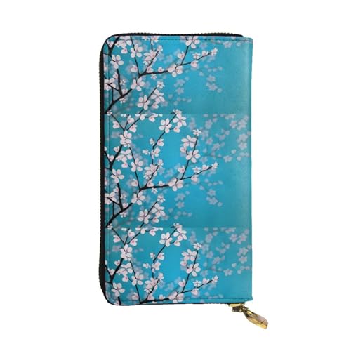 QmeNa Lange Clutch-Geldbörse aus japanischem Kirschblumenleder mit Reißverschluss für Dating, Reisen, Einkaufen, Valentinstagsgeschenk, Schwarz , Einheitsgröße von QmeNa