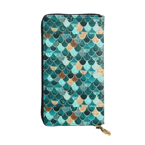 QmeNa Lange Clutch-Geldbörse mit Meerjungfrauen-Motiv, Leder, mit Reißverschluss, für Dating, Reisen, Einkaufen, Valentinstagsgeschenk, Schwarz , Einheitsgröße von QmeNa