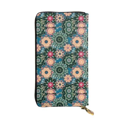 QmeNa Lange Clutch-Geldbörse mit Reißverschluss, Bohemian-Blume, Leder, für Dating, Reisen, Einkaufen, Valentinstagsgeschenk, Schwarz , Einheitsgröße von QmeNa