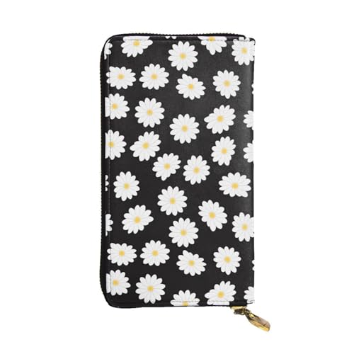 QmeNa Lange Clutch-Geldbörse mit Reißverschluss, Gänseblümchen, Leder, für Verabredungen, Reisen, Einkaufen, Valentinstag, Geschenk, Weiß, Schwarz , Einheitsgröße von QmeNa