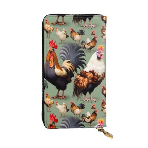 QmeNa Lange Clutch-Geldbörse mit Reißverschluss aus Leder mit Hahn und Huhn, für Dating, Reisen, Einkaufen, Valentinstagsgeschenk, Schwarz , Einheitsgröße von QmeNa