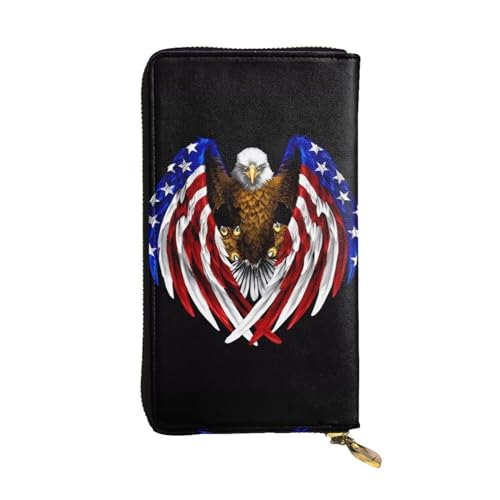 QmeNa Lange Clutch-Geldbörse mit USA-Flagge, Patriotischer Adler, Leder, mit Reißverschluss, für Dating, Reisen, Einkaufen, Valentinstagsgeschenk, Schwarz , Einheitsgröße von QmeNa