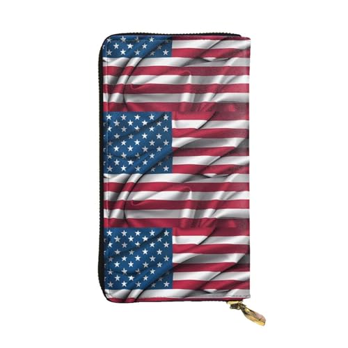 QmeNa Lange Clutch-Geldbörse mit amerikanischer Flagge, Leder, mit Reißverschluss, für Dating, Reisen, Einkaufen, Valentinstagsgeschenk, Schwarz , Einheitsgröße von QmeNa