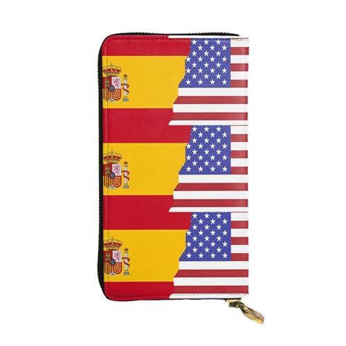 QmeNa Lange Clutch-Geldbörse mit amerikanischer Spanien-Flagge, Leder, mit Reißverschluss, für Dating, Reisen, Einkaufen, Valentinstagsgeschenk, Schwarz , Einheitsgröße von QmeNa