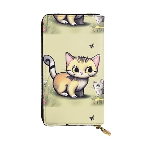 QmeNa Lange Clutch aus Leder mit Katze und Schmetterling, mit Reißverschluss, für Dating, Reisen, Einkaufen, Valentinstagsgeschenk, Schwarz , Einheitsgröße von QmeNa