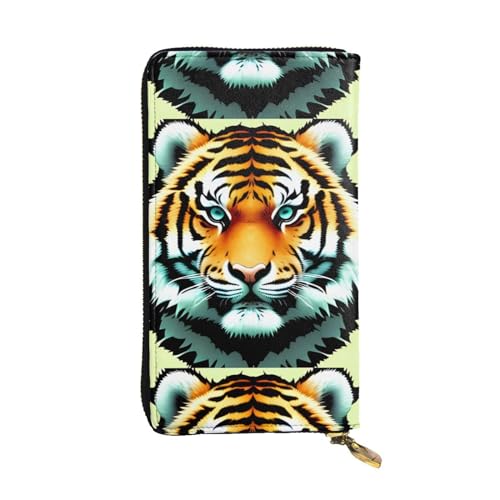 QmeNa Little Fat Tiger Head Leder-Clutch-Geldbörse mit Reißverschluss, für Dating, Reisen, Einkaufen, Valentinstagsgeschenk, Schwarz , Einheitsgröße von QmeNa