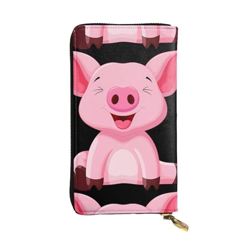 QmeNa Little Pink Pig Clutch aus Leder, lang, mit Reißverschluss, für Dating, Reisen, Einkaufen, Valentinstagsgeschenk, Schwarz , Einheitsgröße von QmeNa