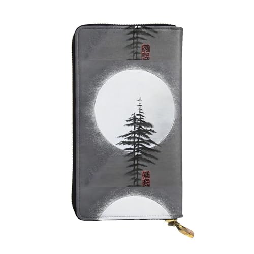 QmeNa Moon Pine Tree Leder-Clutch-Geldbörse mit Reißverschluss, für Dating, Reisen, Einkaufen, Valentinstagsgeschenk, Schwarz , Einheitsgröße von QmeNa