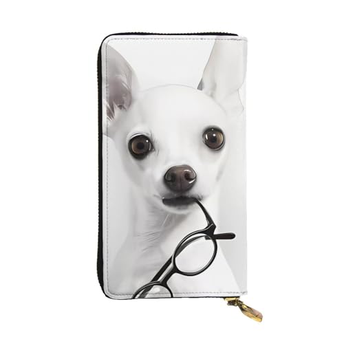 QmeNa Niedliche Chihuahua-Leder-Clutch-Geldbörse mit Reißverschluss, für Dating, Reisen, Einkaufen, Valentinstagsgeschenk, Schwarz , Einheitsgröße von QmeNa