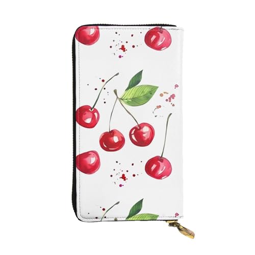 QmeNa Niedliche kleine Cherry-Leder-Clutch-Geldbörse mit Reißverschluss, für Dating, Reisen, Einkaufen, Valentinstagsgeschenk, Schwarz , Einheitsgröße von QmeNa