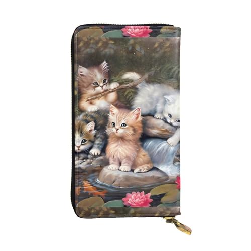 QmeNa Niedliche kleine Katze, Leder, lange Clutch-Geldbörse mit Reißverschluss, für Dating, Reisen, Einkaufen, Valentinstagsgeschenk, Schwarz , Einheitsgröße von QmeNa