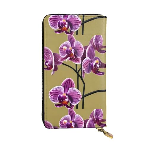 QmeNa Schöne Orchideen-Leder-Clutch-Geldbörse mit Reißverschluss, für Dating, Reisen, Einkaufen, Valentinstagsgeschenk, Schwarz , Einheitsgröße von QmeNa