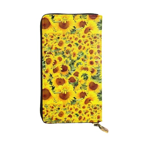 QmeNa Schöne Sonnenblumen-Leder-Clutch-Geldbörse mit Reißverschluss für Dating, Reisen, Einkaufen, Valentinstagsgeschenk, Schwarz , Einheitsgröße von QmeNa