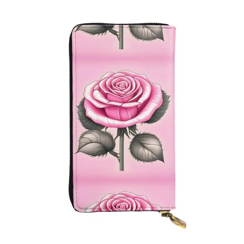 QmeNa Schöne rosa Rosen, Leder, lange Clutch-Geldbörse mit Reißverschluss, für Dating, Reisen, Einkaufen, Valentinstagsgeschenk, Schwarz , Einheitsgröße von QmeNa