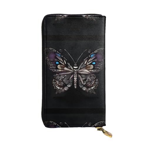 QmeNa Science Butterfly Leder-Clutch-Geldbörse mit Reißverschluss, für Dating, Reisen, Einkaufen, Valentinstagsgeschenk, Schwarz , Einheitsgröße von QmeNa