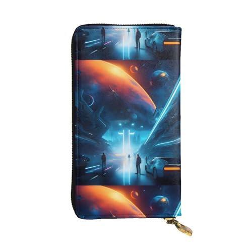 QmeNa Science Fiction Future Leder-Clutch-Geldbörse mit Reißverschluss, für Dating, Reisen, Einkaufen, Valentinstagsgeschenk, Schwarz , Einheitsgröße von QmeNa