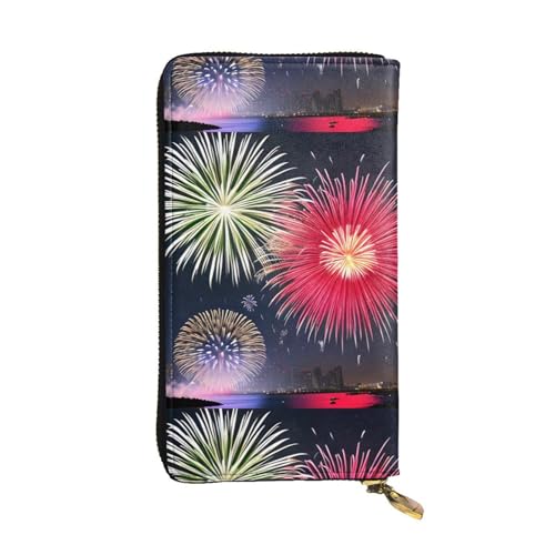 QmeNa Splendid Fireworks Leder-Clutch-Geldbörse mit Reißverschluss, für Dating, Reisen, Einkaufen, Valentinstagsgeschenk, Schwarz , Einheitsgröße von QmeNa