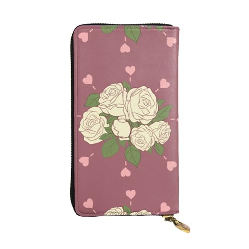 QmeNa Weiße Rose of Love Leder-Clutch-Geldbörse mit Reißverschluss, für Dating, Reisen, Einkaufen, Valentinstagsgeschenk, Schwarz , Einheitsgröße von QmeNa