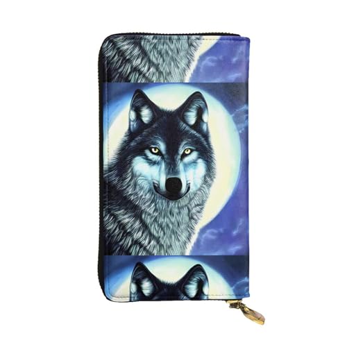 QmeNa Wolf Under Moon Leder-Clutch-Geldbörse mit Reißverschluss, für Dating, Reisen, Einkaufen, Valentinstagsgeschenk, Schwarz , Einheitsgröße von QmeNa