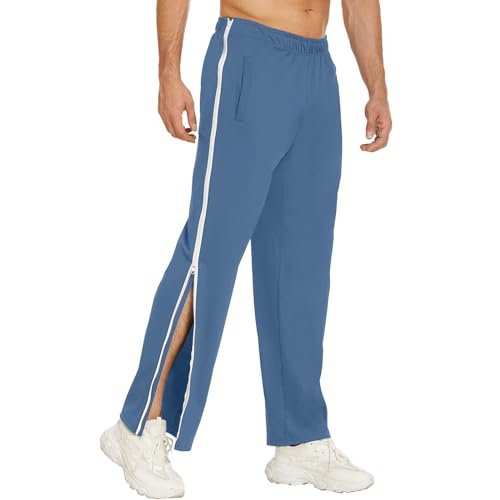 Qmfvqi Herren Trainingshose mit Durchgehendem Reissverschluss Jogginghose Abreißhose Freizeithose locker lässig Sportswear mit Tasche Reha Hose Seitlich Zu Öffnen Baggy von Qmfvqi