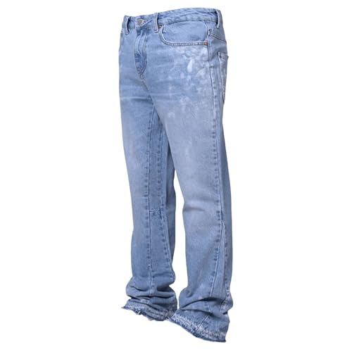 Qmfvqi Jeans Herren Y2K Streetwear Denim Hose mit Tintenspritzer-Design Patchwork und Taschen Bootcut Baggy Freizeithose im Hip Hop Cowboy Style Ausgestelltes Bein Gleichen Street Splicing von Qmfvqi