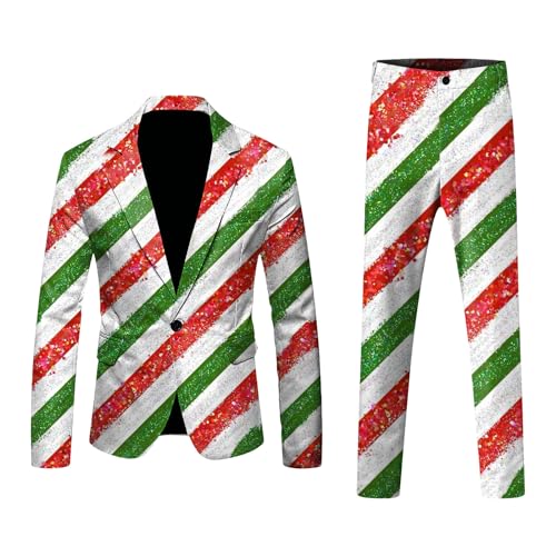 Qmfvqi Karneval Anzug 2 Teiler Herren Slim Fit Anzugjacke Anzughosen Disco-Nachtclub Set Bunt Sakko Anzug Karneval kostüm Zweiteiler Set Lustig Regenbogen Anzug Blazer Set Party-Outfit von Qmfvqi