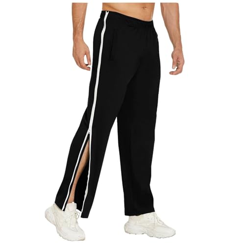 Qmfvqi Reha Hose Herren Seitlich Zu Öffnen Baggy Trainingshose mit Seitlichem und Reißverschluss Am Bein Weites Bein Schnellfickerhose Druckknöpfen Sporthose Freizeithose Breite Jogginghose von Qmfvqi