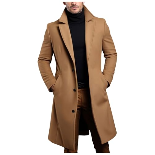 Qmfvqi Wollmantel Herren Mantel Wolle Trenchcoat Lang Elegant Wintermantel Business Herrenmantel Lange Winterjacke Männer Mäntel Übergangsmantel Herbst Einfarbig Herbstmantel Coat Winter Warm von Qmfvqi