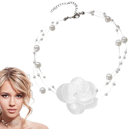Qmisify Rosas | Halskette, Blume, Perle, romantische Halskette, Blumen, Blume, romantisch, für Datum, Party, Abschlussfeier von Qmisify