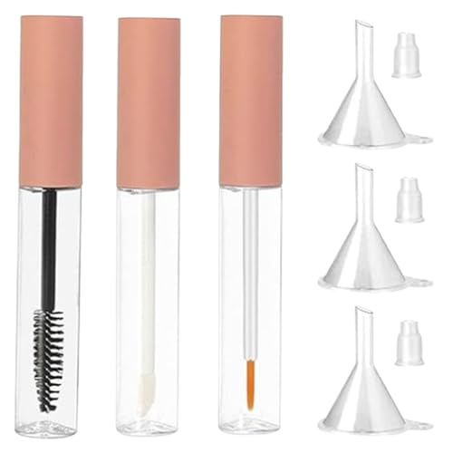 Leere Mascara-Tube 10 ml, 3 Stück, transparente Mascara-Tube, Lipgloss-Tuben, Mascara-Behälter mit Gummieinsätzen und Trichtern für nachfüllbare Kosmetikbehälter (Rose) von QmjdDymx