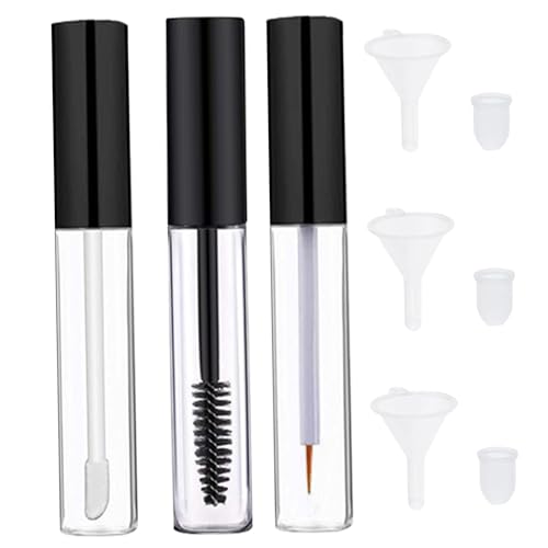 Leere Mascara-Tube 10 ml, 3 Stück, transparente Mascara-Tube, Lipgloss-Tuben, Mascara-Behälter mit Gummieinsätzen und Trichtern für nachfüllbare Kosmetikbehälter (schwarz) von QmjdDymx