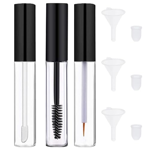 Leere Mascara Tube 3 Stück 10 ml leere Wimperntusche-Tuben, transparente Eyeliner-Tuben, Lipgloss-Tuben mit Gummieinsätzen und Trichtern zum Mitnehmen von QmjdDymx