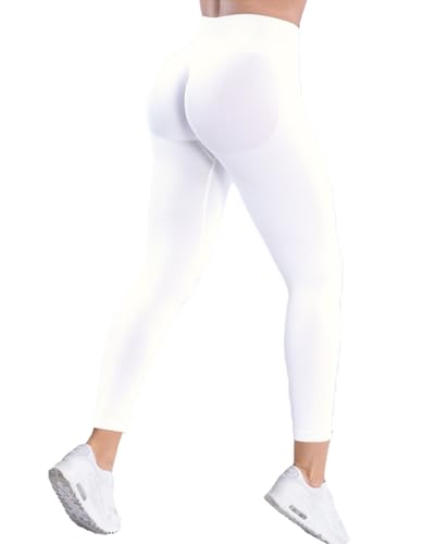 Qmttoae Nahtlose Leggings für Damen, Scrunch Po, Fitnessstudio, Po, Lifting, Workout, Bauchkontrolle, Yogahose, elfenbeinfarben, S von Qmttoae