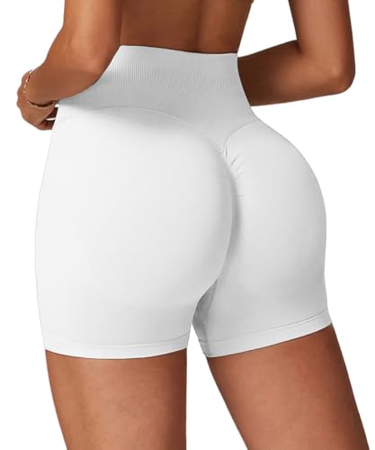 Qmttoae Nahtlose 11,4 cm Scrunch Butt Lifting Gym Shorts für Frauen Booty Workout Shorts Bauchkontrolle Radfahren Yoga, elfenbeinfarben, S von Qmttoae