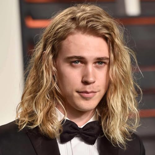 Qnbiar Blonde lange Perücke Männer Locken mittellang Kunsthaar Männer Cosplay Kostüm Perücke von Qnbiar