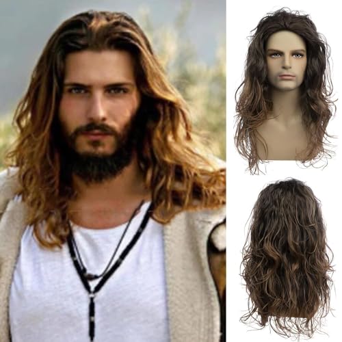 Qnbiar Lange lockige Haare wellige braune Perücke für Männer Synthetische natürliche Party Halloween Cosplay Haar Perücke Qnbiar Lange lockige Haare wellige braune Perücke für Männer Synthetische natürliche Party Halloween Cosplay Haar Perücke von Qnbiar