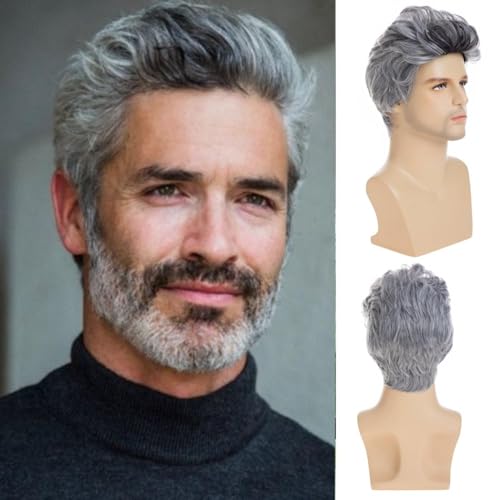 Qnbiar Männer Perücke Kurze Grauperücke Synthetic Hitzebeständig Natural Halloween Cosplay Haar Perücke von Qnbiar