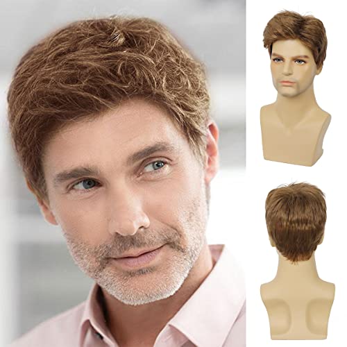 Qnbiar Herren Braun Kurze Perücke Natürliche Schichten Kostüm Halloween Synthetische Hitzebeständige Haare Herren Ersatzperücke von Qnbiar