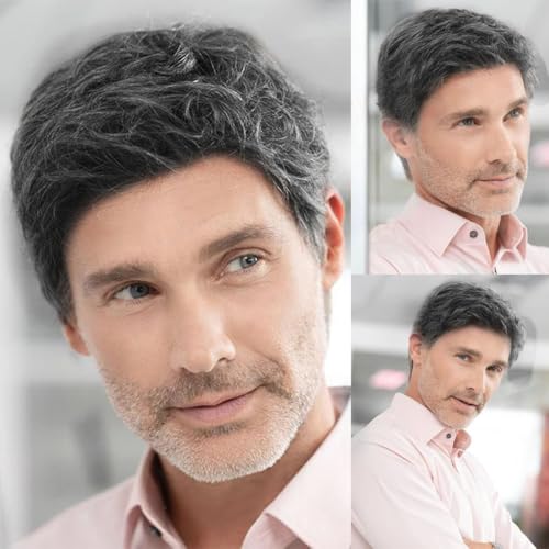 QNBIAR Herren Kurze Dunkelgrau Perücke Natürliche Schichten Kostüm Halloween Haar Synthetische Hitzebeständige Haare Alternative Perücke von Qnbiar