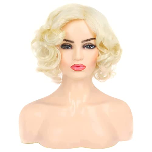 Qnbiar Damen Kurze Lockige Welle Blonde Perücke Synthetische Naturhaarperücke Halloween Kostüm Cosplay Perücke von Qnbiar