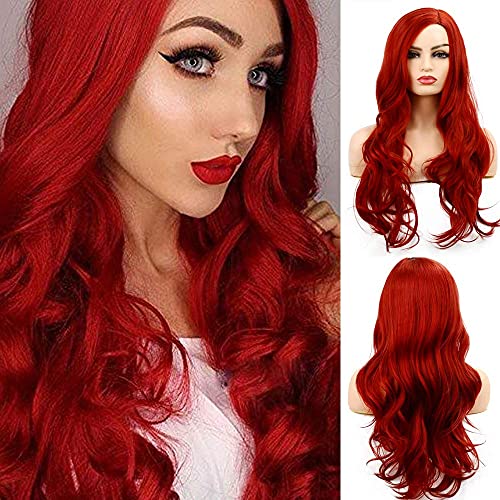 Qnbiar Damen Lange Curly Wave Red Perücke Seite Natural Cosplay Synthetische Faser Perücke Hitzebeständige Ersatzperücke von Qnbiar