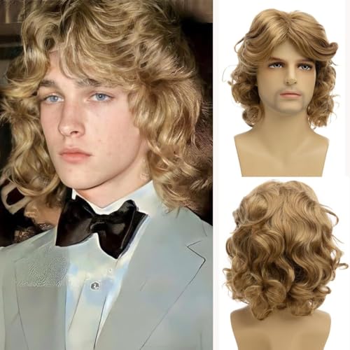 Qnbiar Herren Kurze Blonde Lockige Welle Perücke Schulterlange Synthetische Haare Perücke Qnbiar Herren Kurze Blonde Lockige Welle Perücke Schulterlange Synthetische Haare Perücke von Qnbiar