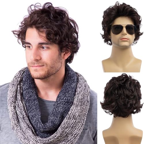 Qnbiar Herren Kurze Locken Braun Perücke Anime Cosplay Perücke Halloween Cosplay Kostüm Perücke von Qnbiar