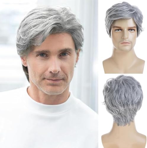Qnbiar Herren Hellgrau Kurze Perücke Synthetische Hitzebeständige Natürliche Halloween Cosplay Haar von Qnbiar