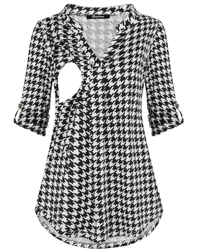 Quinee Still-Tops zum Stillen, Mutterschaft, 3/4-Ärmel mit gerollten Ärmeln, Still-Shirts für Damen, Schwarz-Weiß-Plaid, Mittel Quinee Still-Tops zum Stillen, Mutterschaft, 3/4-Ärmel mit gerollten Ärmeln, Still-Shirts für Damen, Schwarz-Weiß-Plaid, Mittel von Qnursma