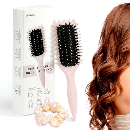 Curl Defining Brush Lockenbürste Styling Brush Curl Hair Brush Curl Define Stylingbürste mit 1 Scrunchies Haarbürste zum Entwirren für Frauen Lockenbürste für Definierte Naturlocken (Aprikose) von Qnynnty