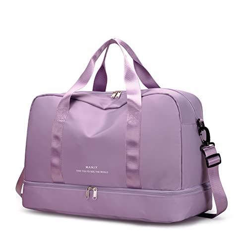 Große Kapazität Sport Duffel Tasche für Damen Herren, Fitness Trainingstasche mit Trocken-Nass-Trenntasche & Schuhfach, für Wochenende Reisen Fitness Gym, violett von Qoier